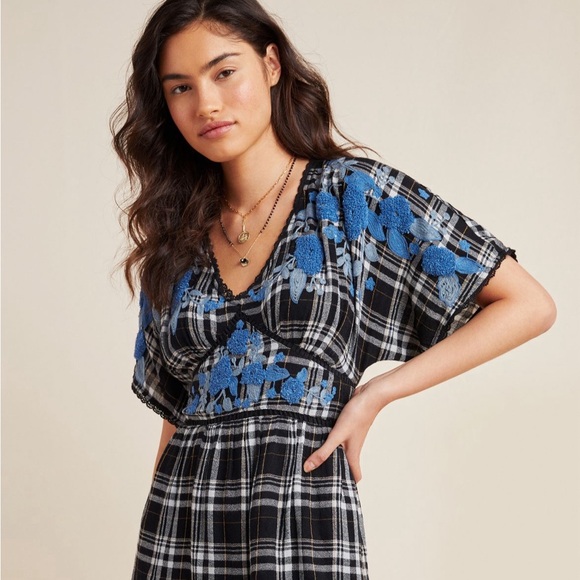 Anthropologie Sarah Plaid Embroidered Tunic NWOT Size 8 - Picture 4 of 12